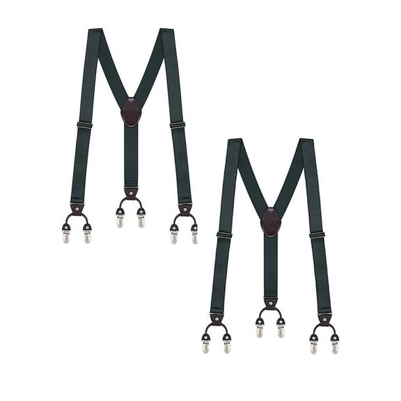 Buyless Fashion Satin Twill Formal Mens 2 Pack Suspenders - 48" Adjustable 6 Clip Y Back - 1 1/4" Leather End - 5143-2-Gray