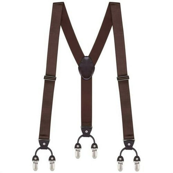 Buyless Fashion Satin Twill Formal Mens Suspenders - 48" Adjustable 6 Clip Y Back - 1 1/4" Leather End