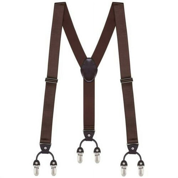 Buyless Fashion Satin Twill Formal Mens Suspenders - 48" Adjustable 6 Clip Y Back - 1 1/4" Leather End
