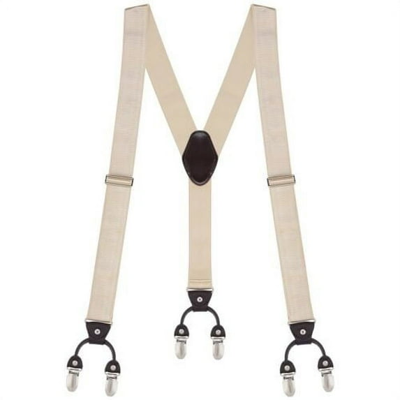 Buyless Fashion Satin Twill Formal Mens Suspenders - 48" Adjustable 6 Clip Y Back - 1 1/4" Leather End