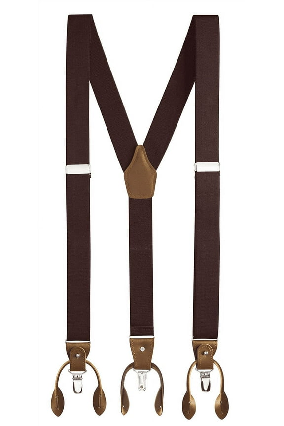 Suspenders For Men - 48" Adjustable Straps 1 1/4" - Y Back With Clips And Buttons - 5120-Brown