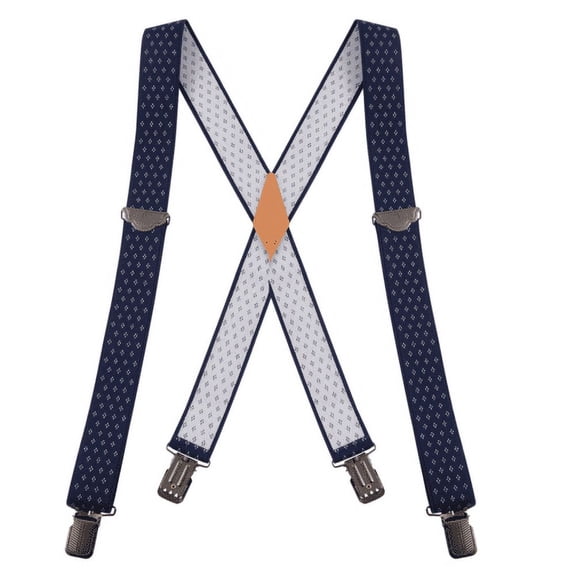 Buyless Fashion Suspenders for Men - 48" Adjustable Straps 1 1/4" - X Back With Black Clips - 5142-Navy-Argyle