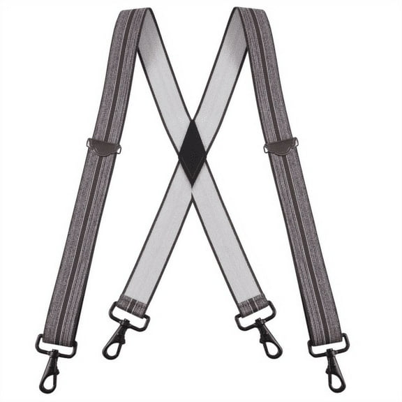 Buyless Fashion Suspenders for Men - 48" Adjustable Straps 1 1/4" - X Back with Black Hooks - 5141-Heather-Gray
