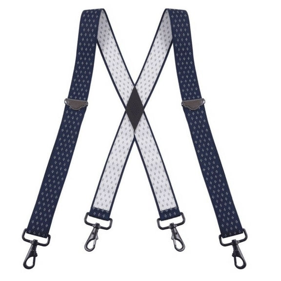 Buyless Fashion Suspenders for Men - 48" Adjustable Straps 1 1/4" - X Back with Black Hooks - 5141-Navy-Argyle