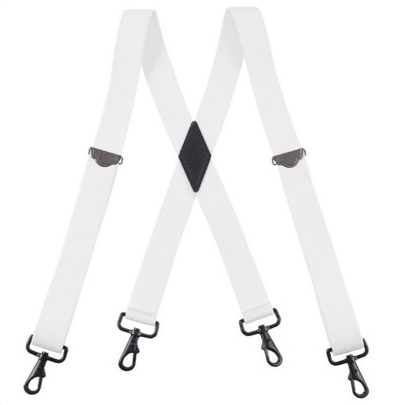Buyless Fashion Suspenders for Men - 48" Adjustable Straps 1 1/4" - X Back with Black Hooks - 5141-White