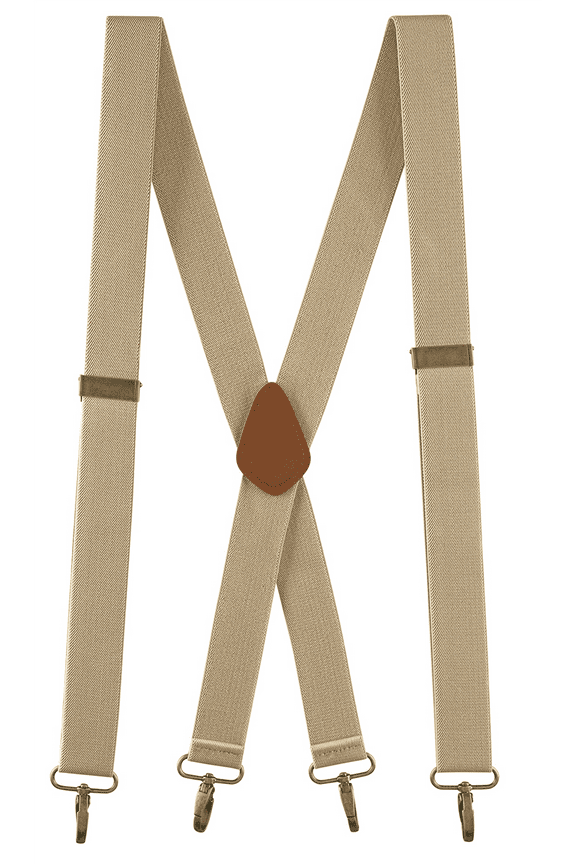 Suspenders for Men - 48" Adjustable Straps 1 1/4" - X Back with Metal Hooks - 5119-Tan