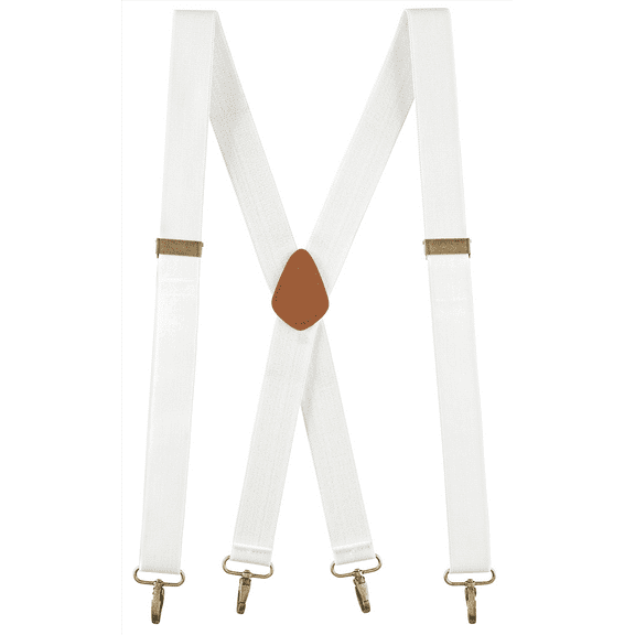 Buyless Fashion Suspenders for Men - 48" Adjustable Straps 1 1/4" - X Back with Metal Hooks - 5119-White