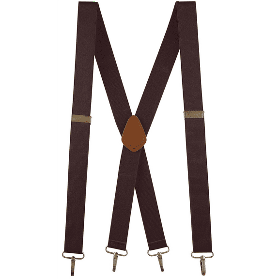 Buyless Fashion Suspenders for Men - 48" Adjustable Straps 1 1/4" - X Back with Metal Hooks - 5119-Brown