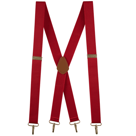 Buyless Fashion Suspenders for Men - 48" Adjustable Straps 1 1/4" - X Back with Metal Hooks - 5119-Red
