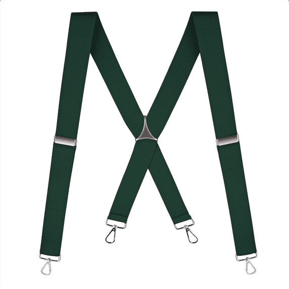 Buyless Fashion Suspenders for Men - 48" Elastic Adjustable Straps 1 1/4" - X Back with Metal Hooks - 5135-Hunter-Green