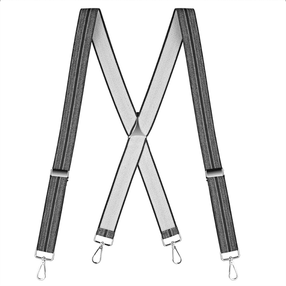 Buyless Fashion Suspenders for Men - 48" Elastic Adjustable Straps 1 1/4" - X Back with Metal Hooks - 5135-Heather-Gray