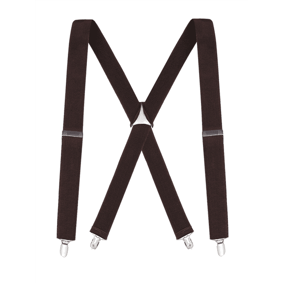 Buyless Fashion Suspenders for Men - 48" Elastic Adjustable Straps 1 1/4" - X Back - 5104-Brown