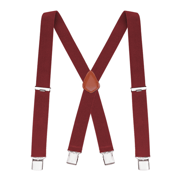 Buyless Fashion Suspenders for Men - 48" Elastic Adjustable Straps 1 1/4" - X Back - 5114-Burgundy
