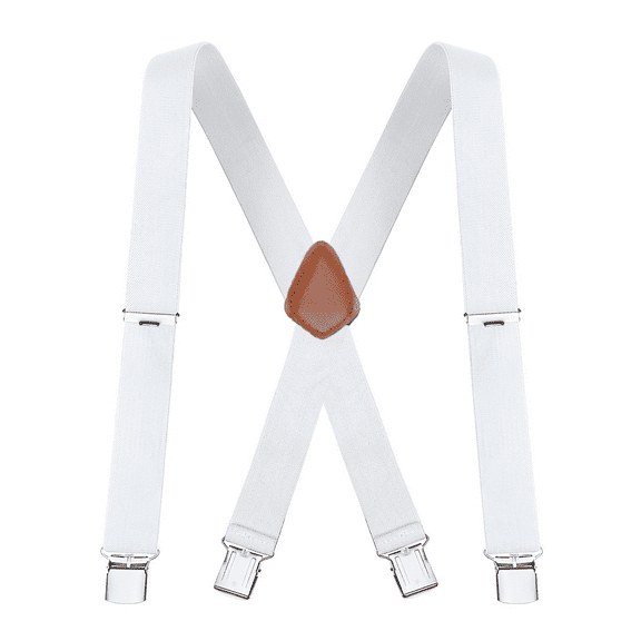 Buyless Fashion Suspenders for Men - 48" Elastic Adjustable Straps 1 1/4" - X Back - 5114-White