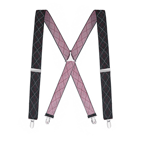 Buyless Fashion Suspenders for Men - 48" Elastic Adjustable Straps 1 1/4" - X Back - 5104-Black-Argyle