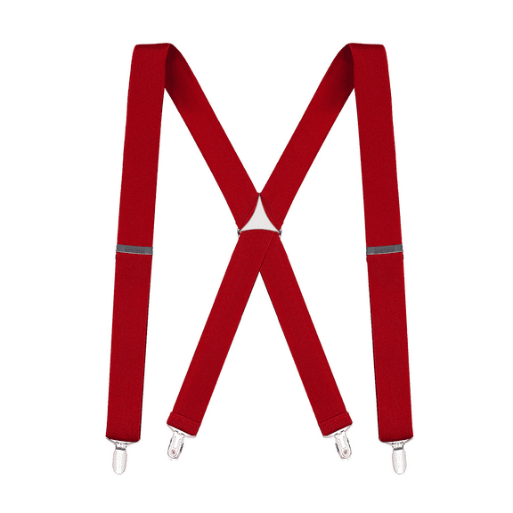 Buyless Fashion Suspenders for Men - 48" Elastic Adjustable Straps 1 1/4" - X Back - 5104-Red