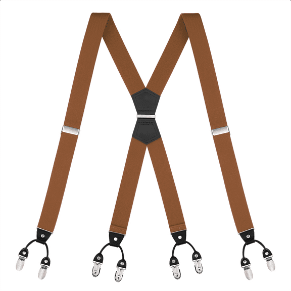 Buyless Fashion Suspenders for Men - 48" Elastic Adjustable Straps 1 1/4" - X Shape - 5133-Camel