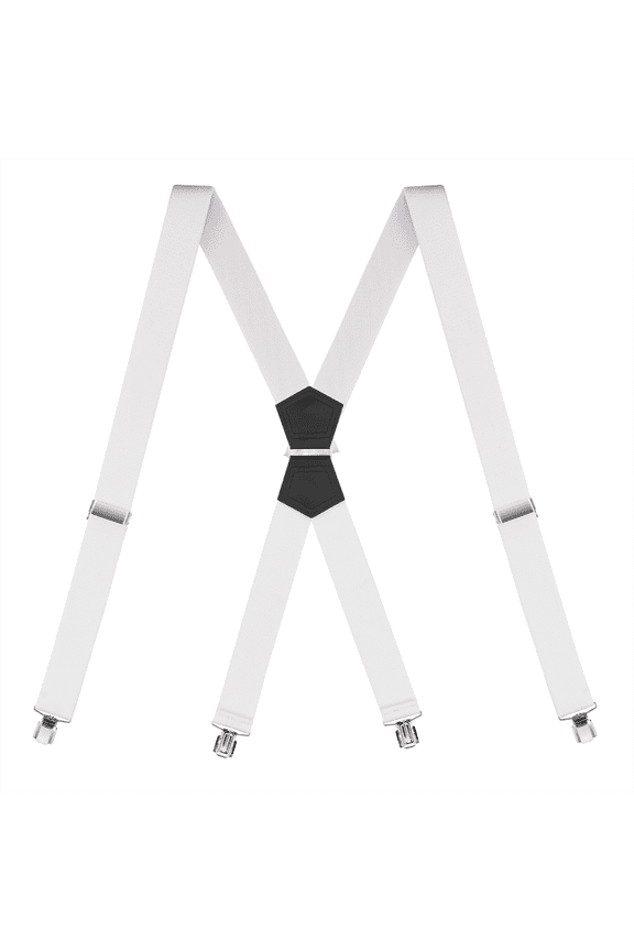 Suspenders for Men - 48" Elastic Adjustable Straps 1 1/4" - X Shape - 5134-White