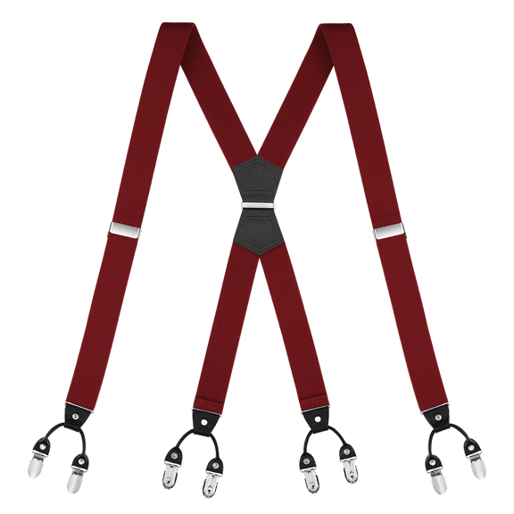Buyless Fashion Suspenders for Men - 48" Elastic Adjustable Straps 1 1/4" - X Shape - 5133-Burgundy