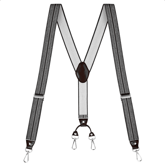 Buyless Fashion Suspenders for Men - 48" Elastic Adjustable Straps 1 1/4" - Y Back with Metal Hooks - 5137-Heather-Gray