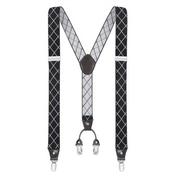 Buyless Fashion Suspenders for Men - 48" Elastic Adjustable Straps 1 1/4" - Y Shape - 5103-Black-Lines