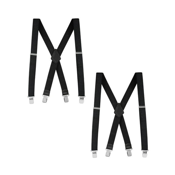 Buyless Fashion Textured 2 Pack Suspenders for Men - 48" Adjustable Straps 1 1/2" - X Back with Metal Clips - 5121-2-Black