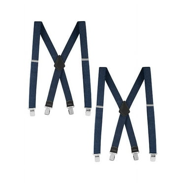 Buyless Fashion Textured 2 Pack Suspenders for Men - 48" Adjustable Straps 1 1/2" - X Back with Metal Clips