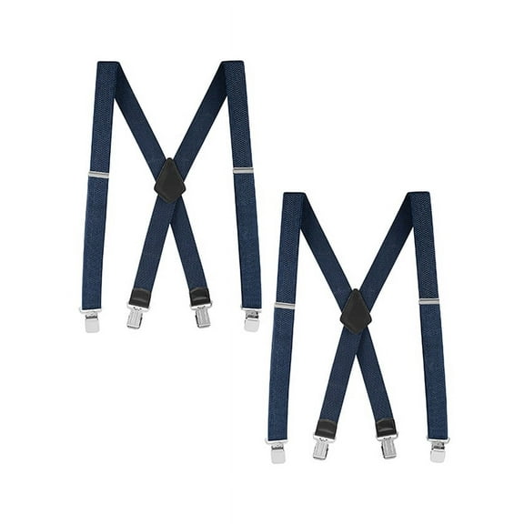 Buyless Fashion Textured 2 Pack Suspenders for Men - 48" Adjustable Straps 1 1/2" - X Back with Metal Clips - 5121-2-Navy