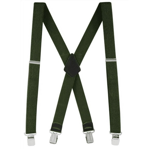 Buyless Fashion Textured Suspenders for Men - 48" Adjustable Straps 1 1/2" - X Back with Metal Clips - Olive