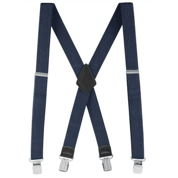 Buyless Fashion Textured Suspenders for Men - 48" Adjustable Straps 1 1/2" - X Back with Metal Clips - Navy