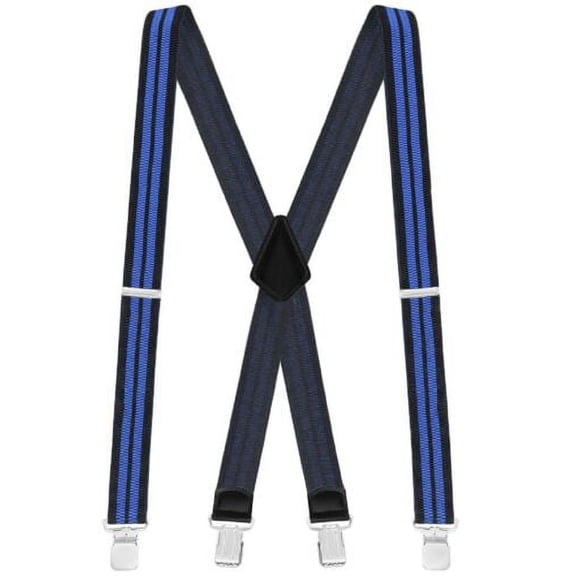 Buyless Fashion Textured Suspenders for Men - 48" Adjustable Straps 1 1/2" - X Back with Metal Clips - Black-Royal