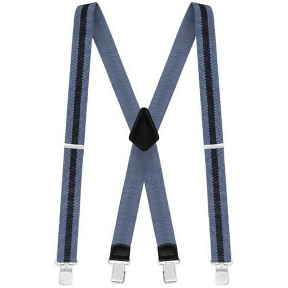 Buyless Fashion Textured Suspenders for Men - 48" Adjustable Straps 1 1/2" - X Back with Metal Clips - Denim-Black