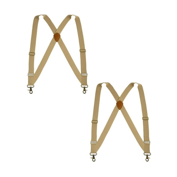Buyless Fashion Trucker 2 Pack Suspenders for Men - 48" Elastic Adjustable Straps 1 1/4" - X Back Utility Braces - 5150-2-Tan
