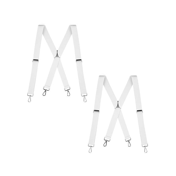 Buyless Fashion 2 Pack Suspenders for Men - 48" Elastic Adjustable Straps 1 1/4" - X Back with Metal Hooks - 5135-2-White