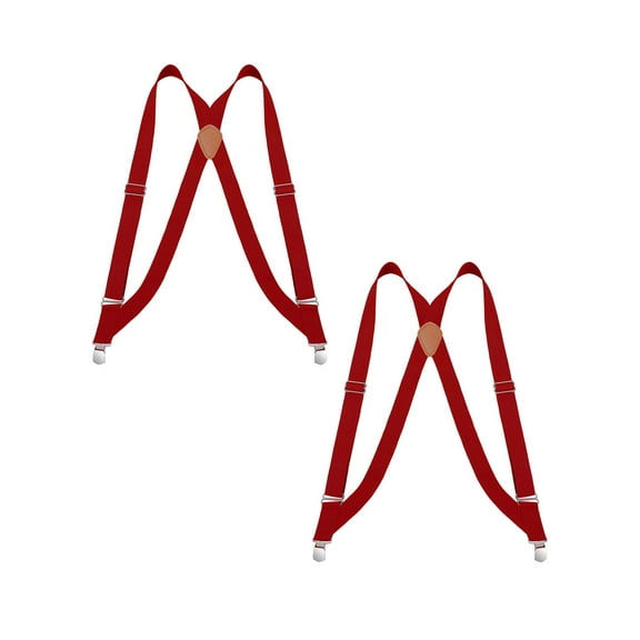 Buyless Fashion Trucker 2 Pack Suspenders for Men - 48" Elastic Adjustable Straps 1 1/4" - X Back - 5115-2-Red