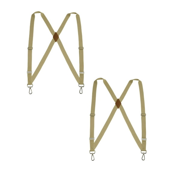 Buyless Fashion Trucker 2 Pack Suspenders for Men - 48" Elastic Adjustable Straps 1" - X Back Utility Braces - 5149-2-Tan