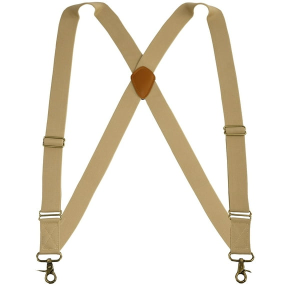 Buyless Fashion Trucker Suspenders for Men - 48" Elastic Adjustable Straps 1 1/4" - X Back Utility Braces - 5150-Tan