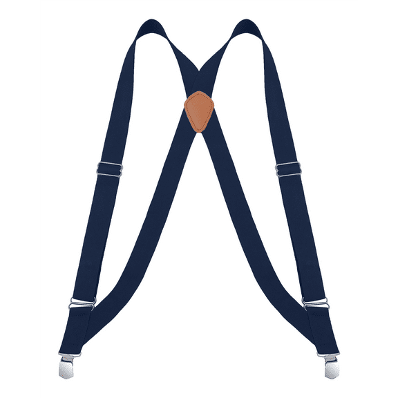Buyless Fashion Trucker Suspenders for Men - 48" Elastic Adjustable Straps 1 1/4" - X Back - 5115-Navy