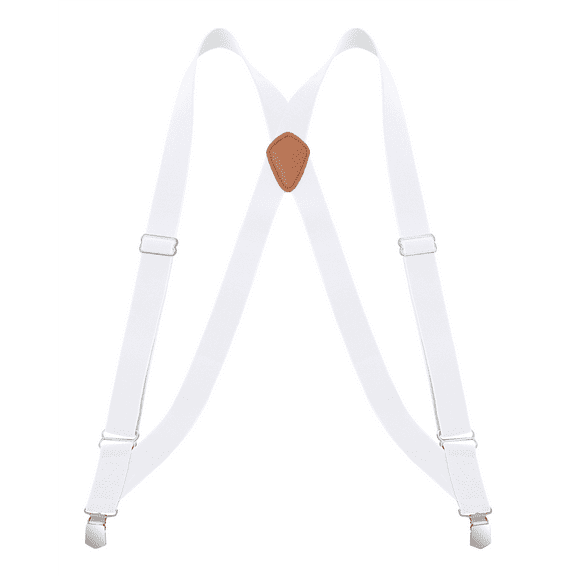 Buyless Fashion Trucker Suspenders for Men - 48" Elastic Adjustable Straps 1 1/4" - X Back - 5115-White