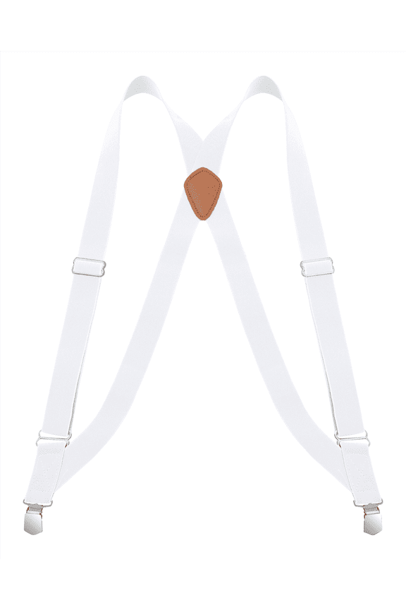 Trucker Suspenders for Men - 48" Elastic Adjustable Straps 1 1/4" - X Back - 5115-White
