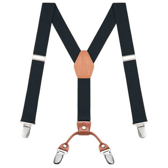Buyless Fashion Adjustable Suspenders for Kids - 26" Elastic  Straps  1" - Leather Y Shape Back - 5151 - Black