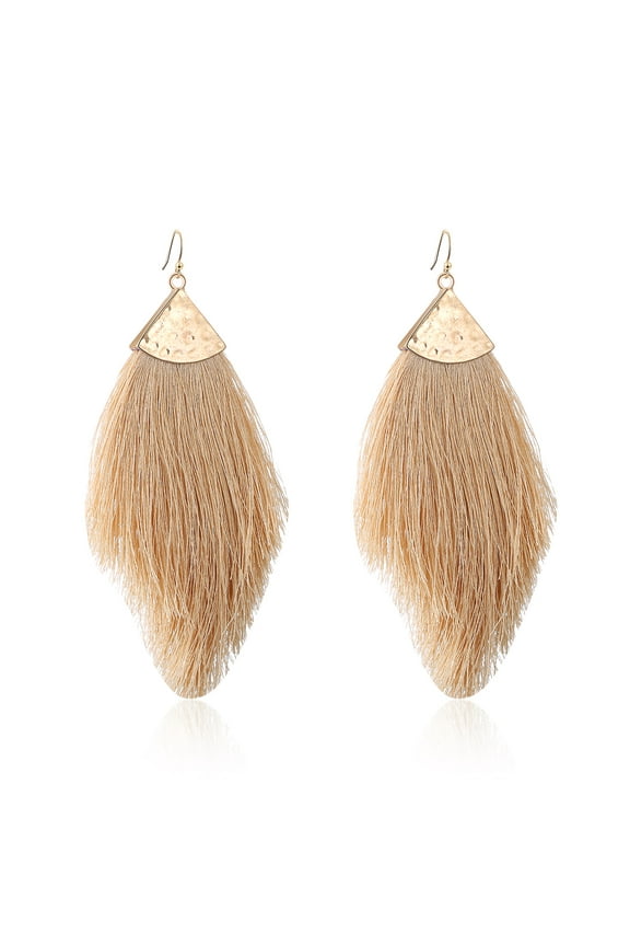 Womens Fringe Tassel Earrings Silky Fan Hook Lightweight Feather Drop Earrings