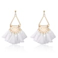 thumbnail image 1 of Buyless Fashion Womens Tassel Clip On Earrings, Long Dangle Thread None piercing Triangle Fringe Earrings, 1 of 7