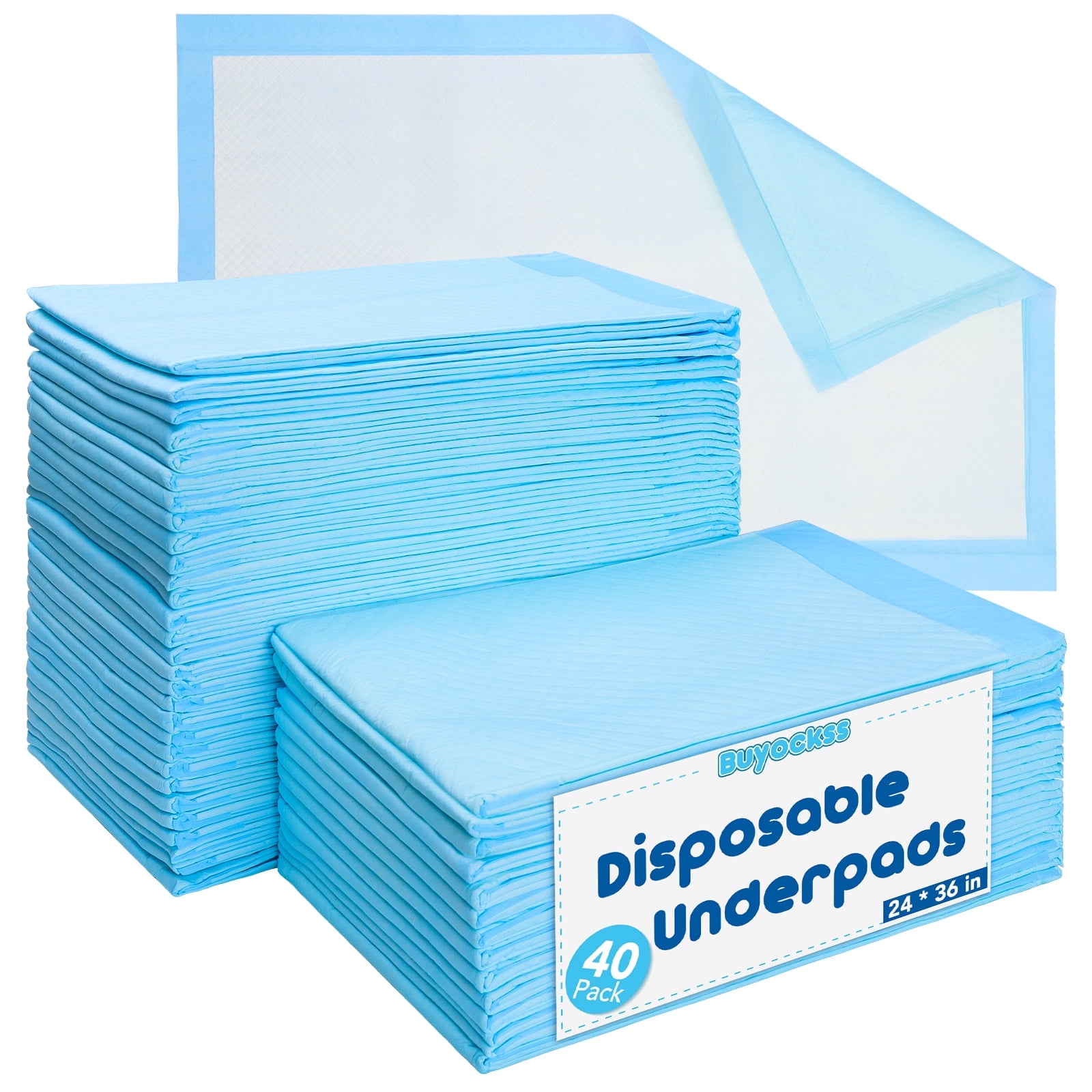 Buyockss Disposable Underpads 40 Count Heavy Absorbency 24 x 36 in Quilted Incontinence Bed Pads