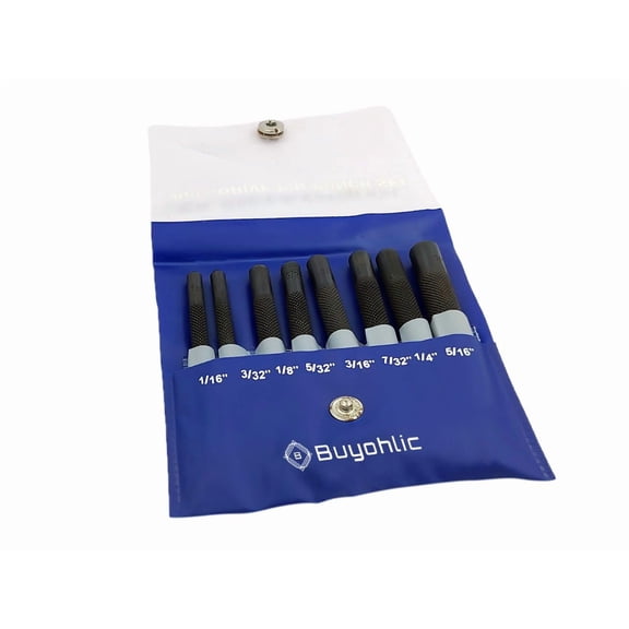 Buyohlic Drive Pin Punch Set with Knurled Grip and Protective Vinyl Case (Short Pin Punch)