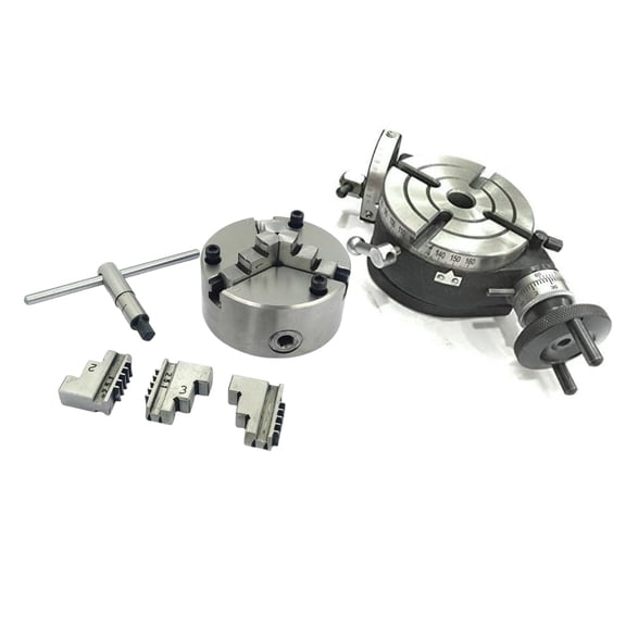 Buyohlic MT2 Center Bore Tilting Rotary Milling Table With 100 mm 3 Jaw Chuck Self Centering Chuck (With 3'' Inch Rotary Table)