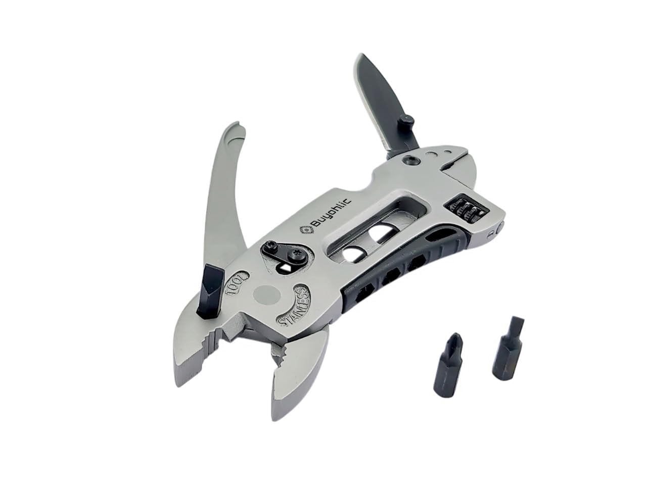 Buyohlic Multitool Wrench with 7 Tools/Pliers/Wire Cutter/Flat Screwdriver Adjustable Multi Purpose Stainless Steel Tool