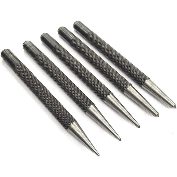 Buyohlic Set of 5 Pcs Center Punch-Imperial Standard Hard Metal-Wood Working Hand Tools ((Round Head))