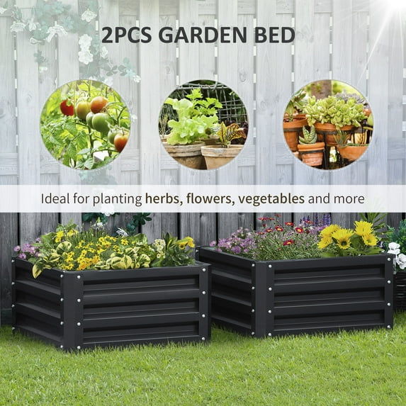 Buytoshop 2 Pcs Metal Raised Garden Bed, Planter Box for Growing Vegetables, Flowers and Herbs, Dark Gray