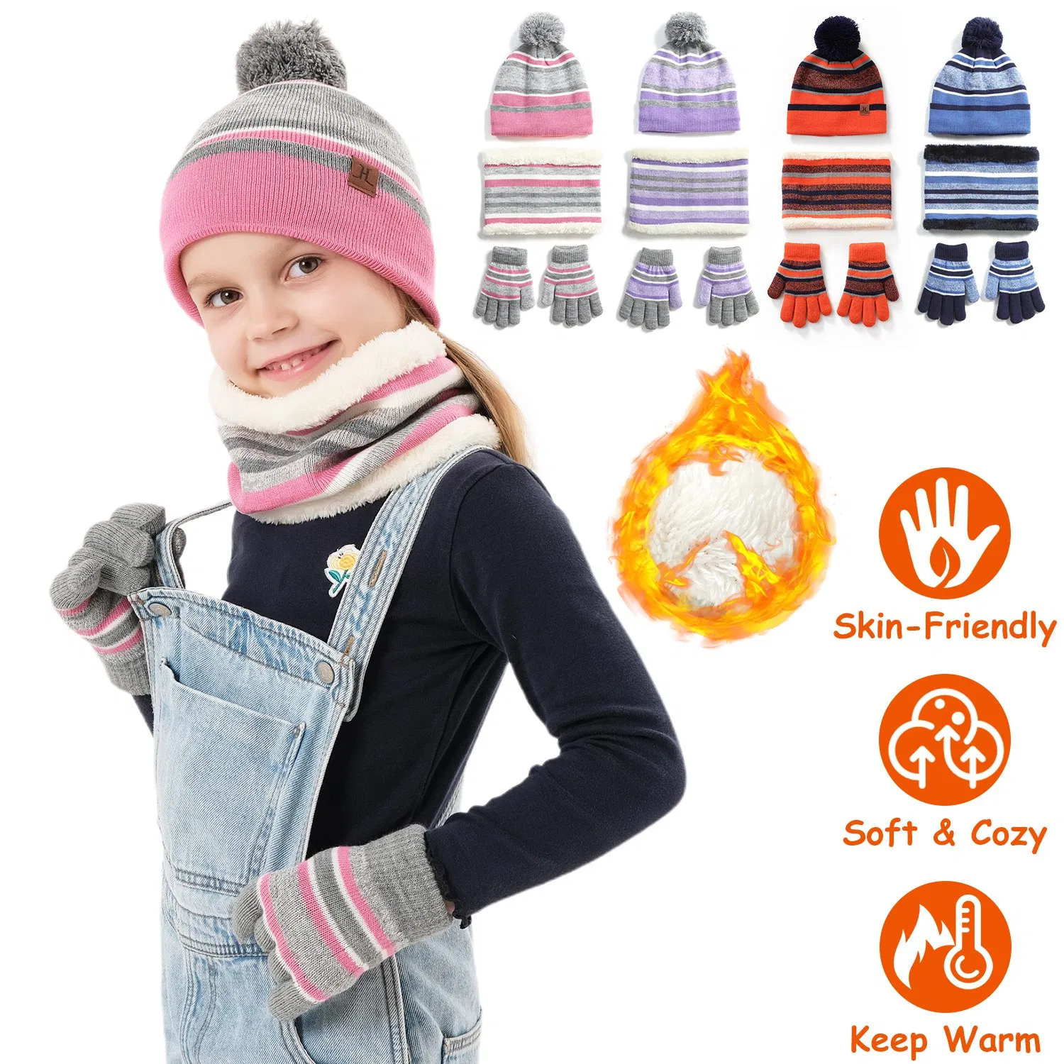 JFAN Toddler Hat Kids Beanie Hat With Pompom Boys Girls Winter Hat Lined Earflap Neck Warmers Scarf Set Coffee - View #9